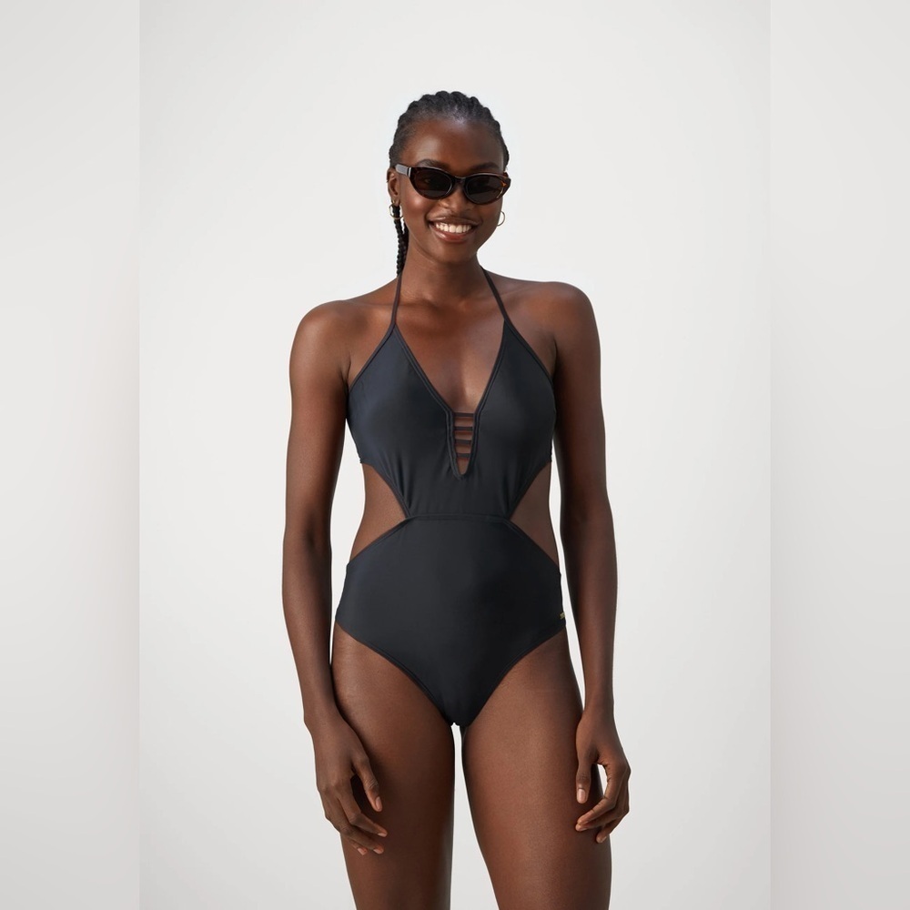 NWT - LASCANA one piece Swimsuit in Black. Halter tie, Side cut-outs. 6.